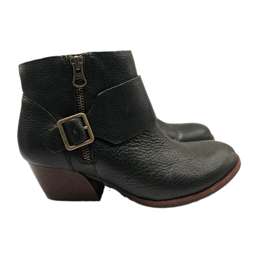 Kork-Ease Isa Side Zip Buckle Black Leather Block Heel Ankle Booties Size 7M